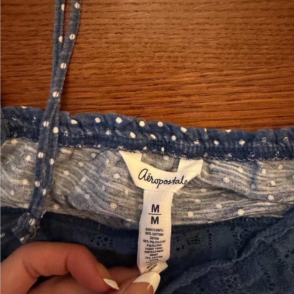 Aeropostale Blue Polka Dot Lace-Trim Cami - Picture 3 of 5